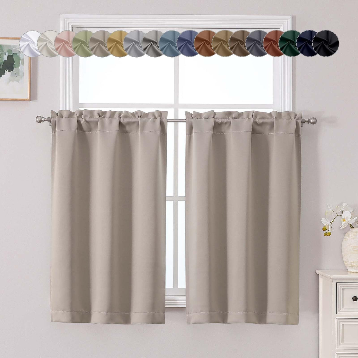 Chyhomenyc Short Black Out Curtains 36 Inch Length, 2 Panels, Black