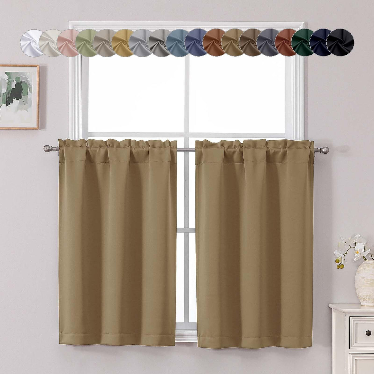 Chyhomenyc Short Black Out Curtains 36 Inch Length, 2 Panels, Black