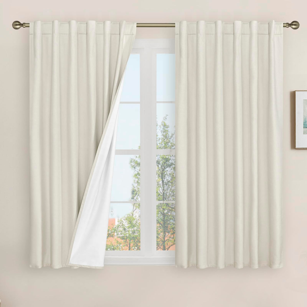LAMIT Full Blackout Linen Kitchen Window Curtains 36 Inches Long, Ivory