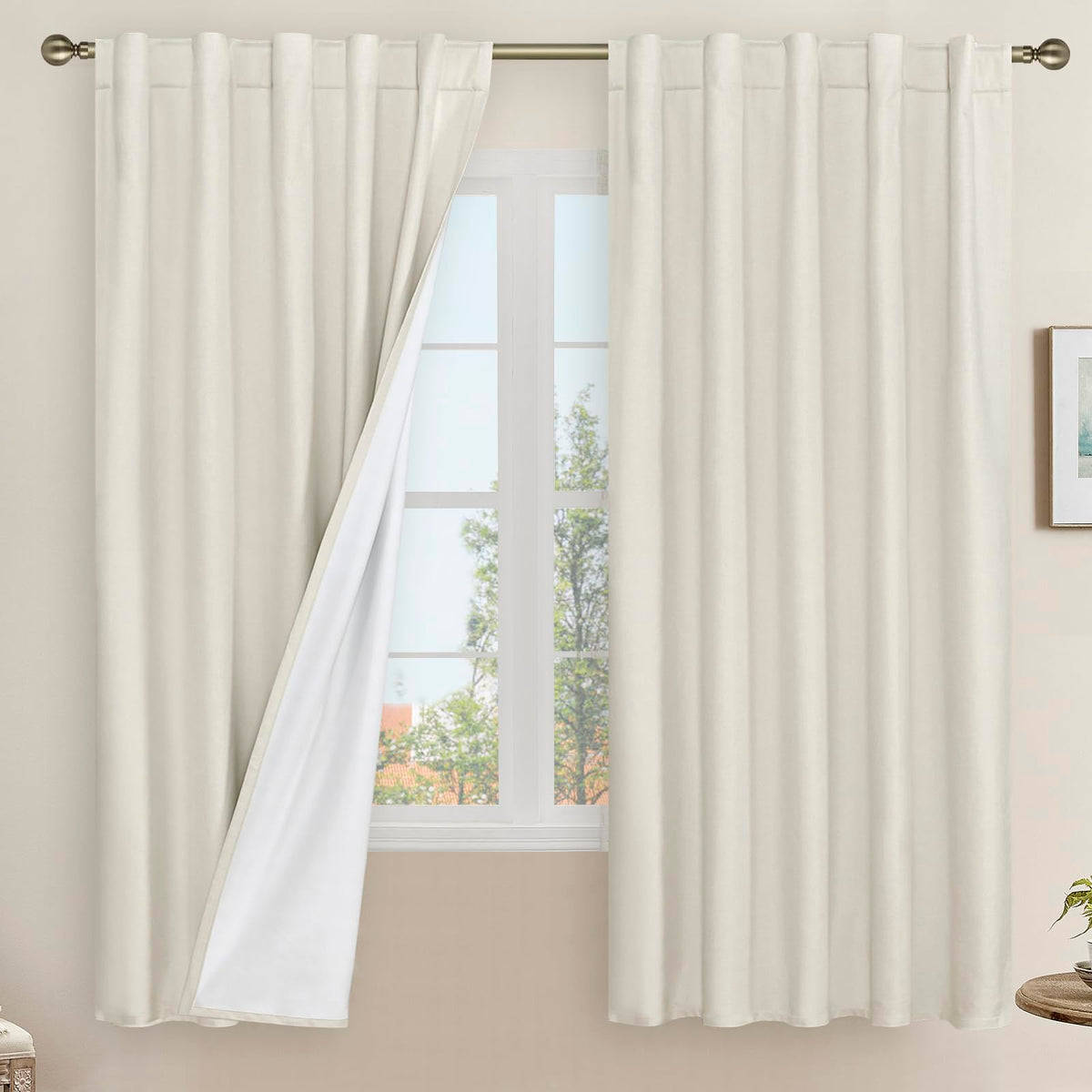 LAMIT Full Blackout Linen Kitchen Window Curtains 36 Inches Long, Ivory