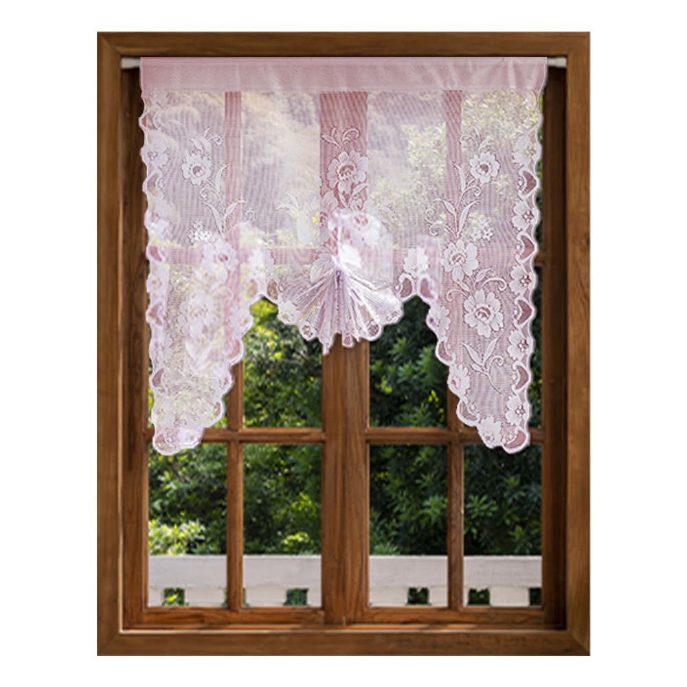 Jayla Beige Semi-Sheer Floral Lace Curtain Swag for Kitchen Half Window Bathroom Decoration Rod Pocket,39 x 39 Inch, 1 Panel