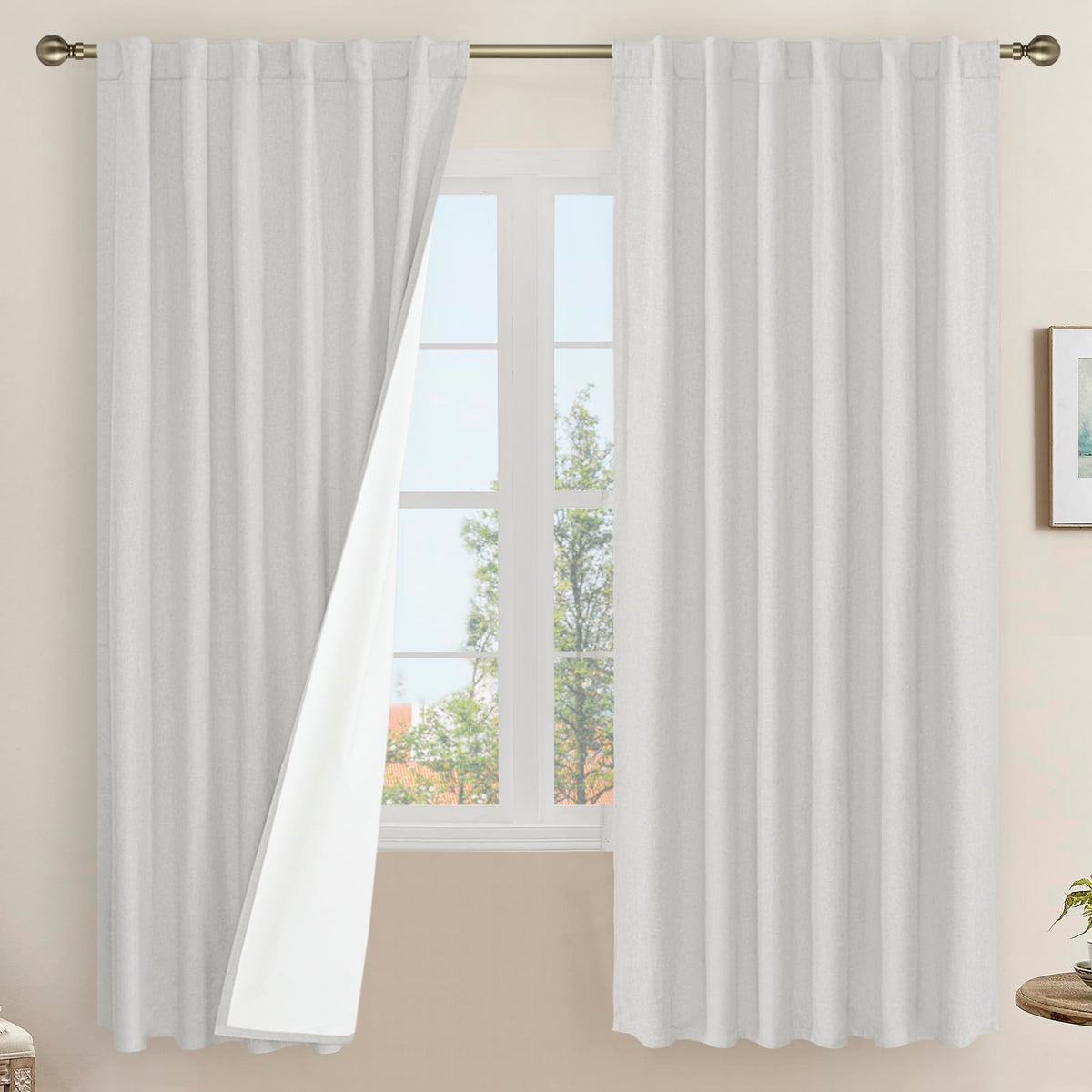 LAMIT Full Blackout Linen Kitchen Window Curtains 36 Inches Long, Ivory
