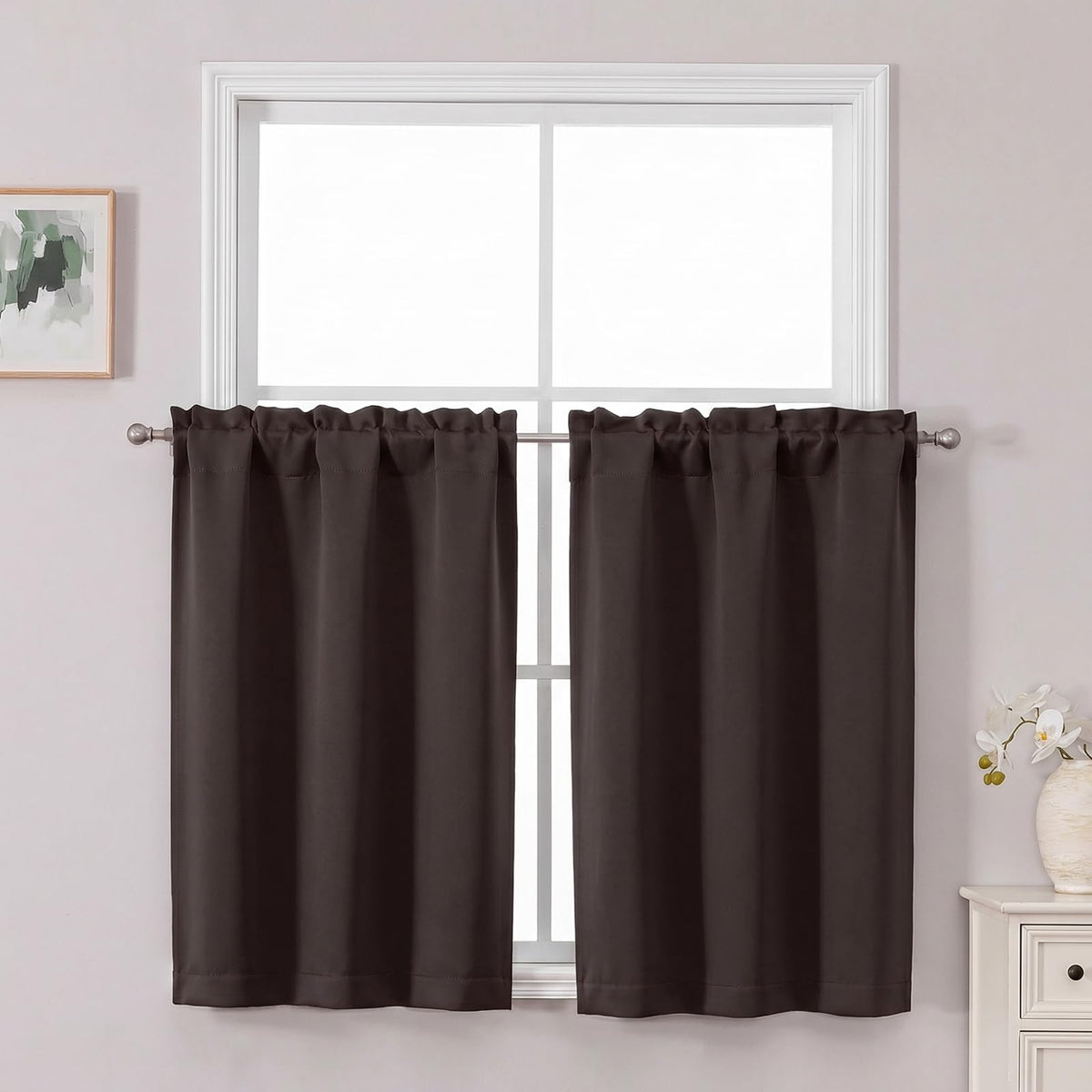 Chyhomenyc Short Black Out Curtains 36 Inch Length, 2 Panels, Black