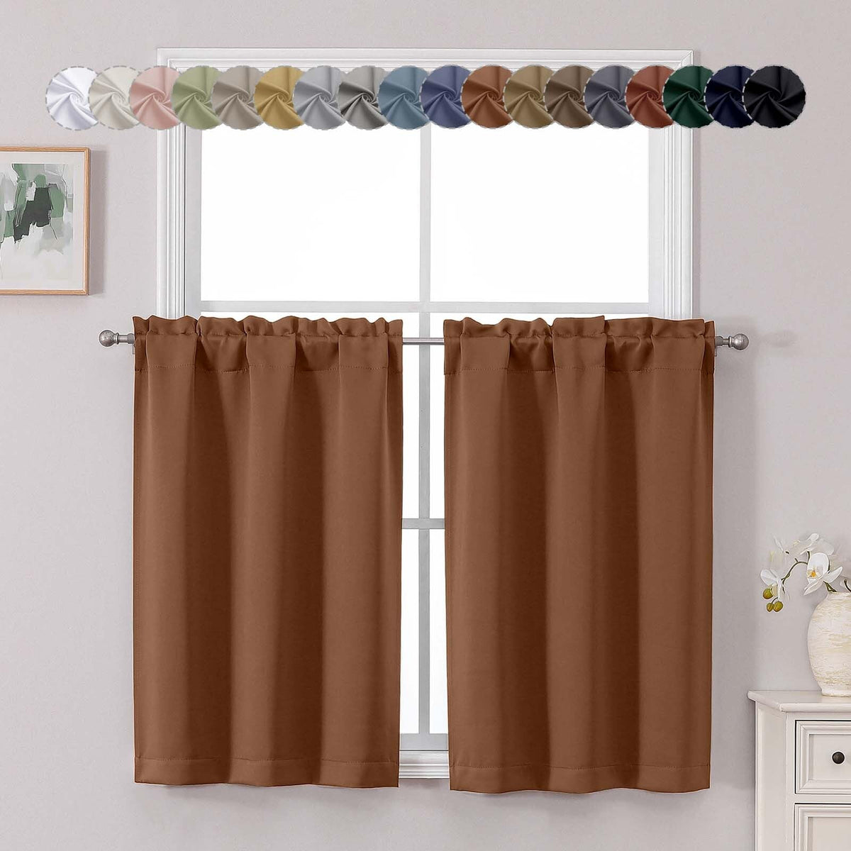 Chyhomenyc Short Black Out Curtains 36 Inch Length, 2 Panels, Black