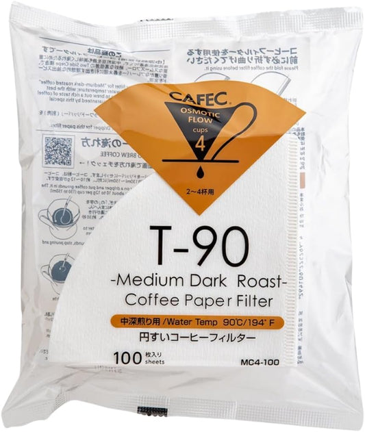 CAFEC Specialty Coffee Paper by Roast Type (Medium Roast (CUP 4)) V60 02 style universal 1 to 4 cup Disposable Coffee Filter for Pour Over Dripper brewing MC4-100W