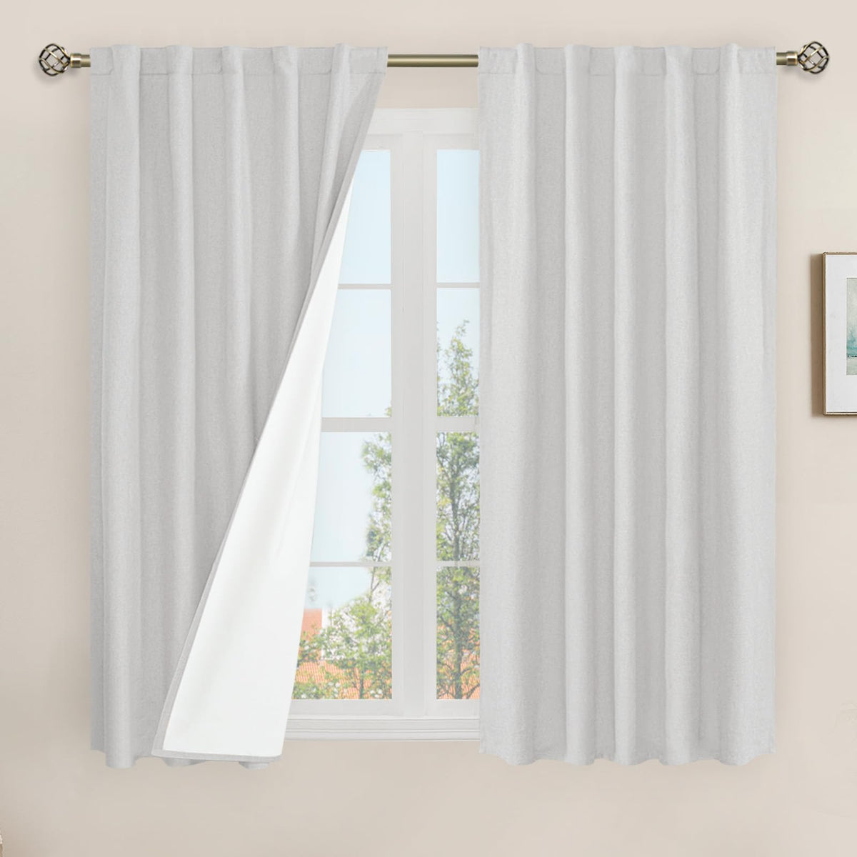 LAMIT Full Blackout Linen Kitchen Window Curtains 36 Inches Long, Ivory