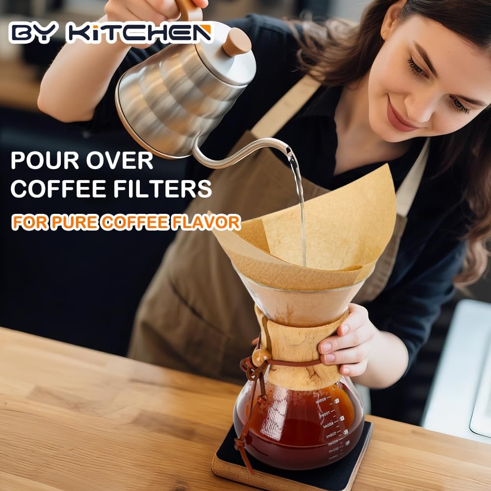 BYKITCHEN Pre-folded Pour Over Coffee Filter, Unbleached Coffee Filters