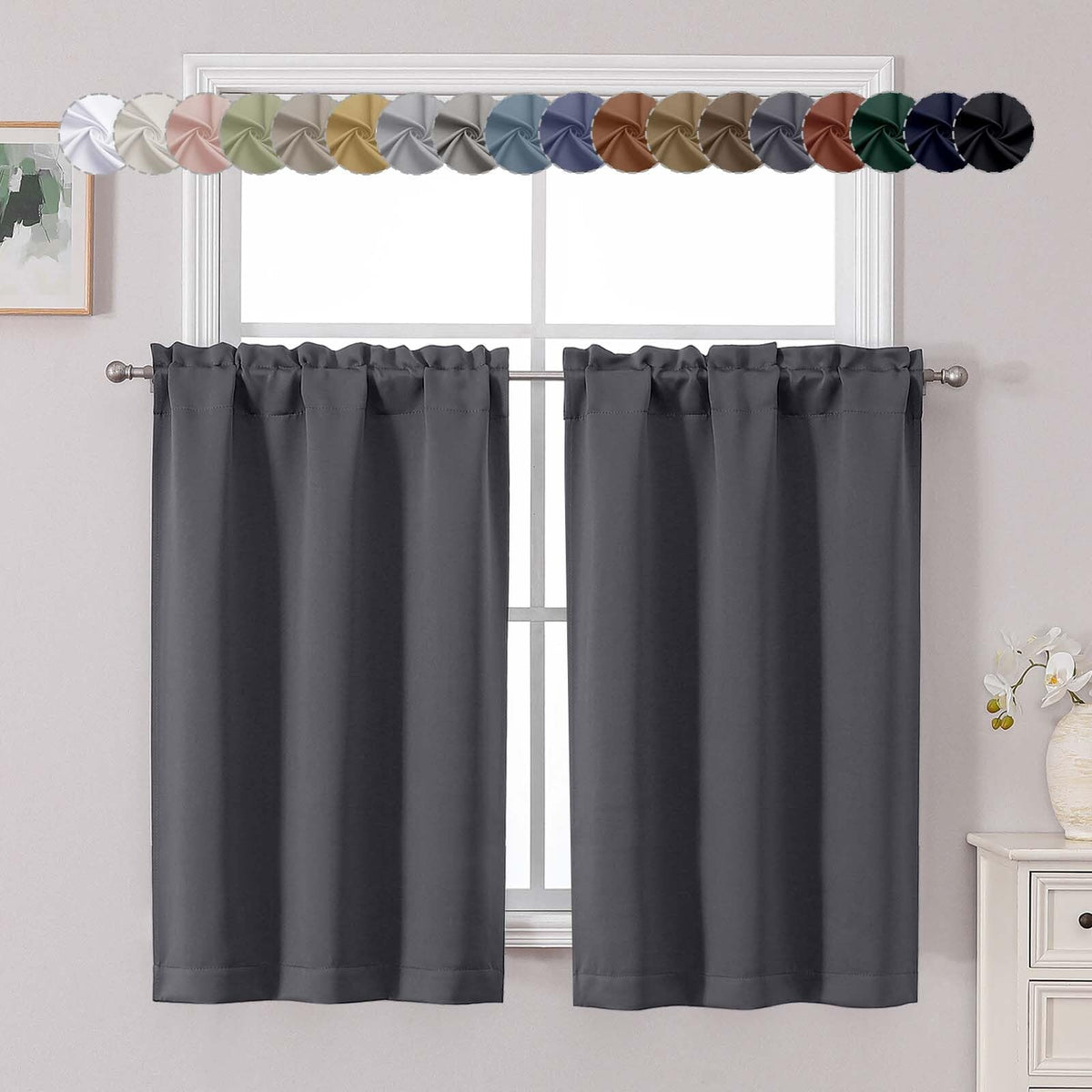 Chyhomenyc Short Black Out Curtains 36 Inch Length, 2 Panels, Black