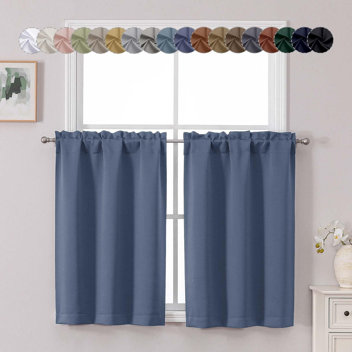 Chyhomenyc Short Black Out Curtains 36 Inch Length, 2 Panels, Black