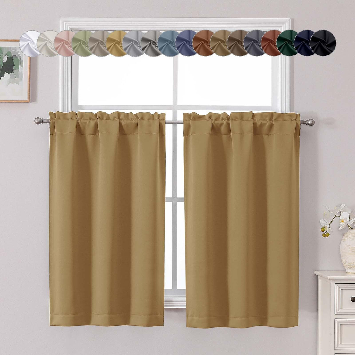 Chyhomenyc Short Black Out Curtains 36 Inch Length, 2 Panels, Black