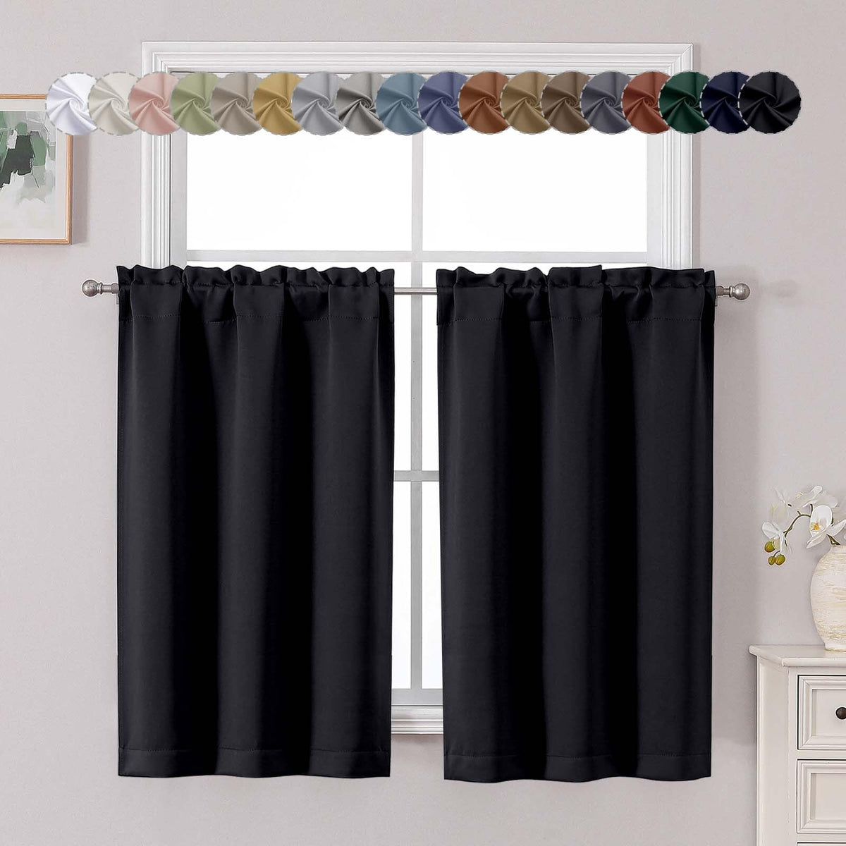 Chyhomenyc Short Black Out Curtains 36 Inch Length, 2 Panels, Black