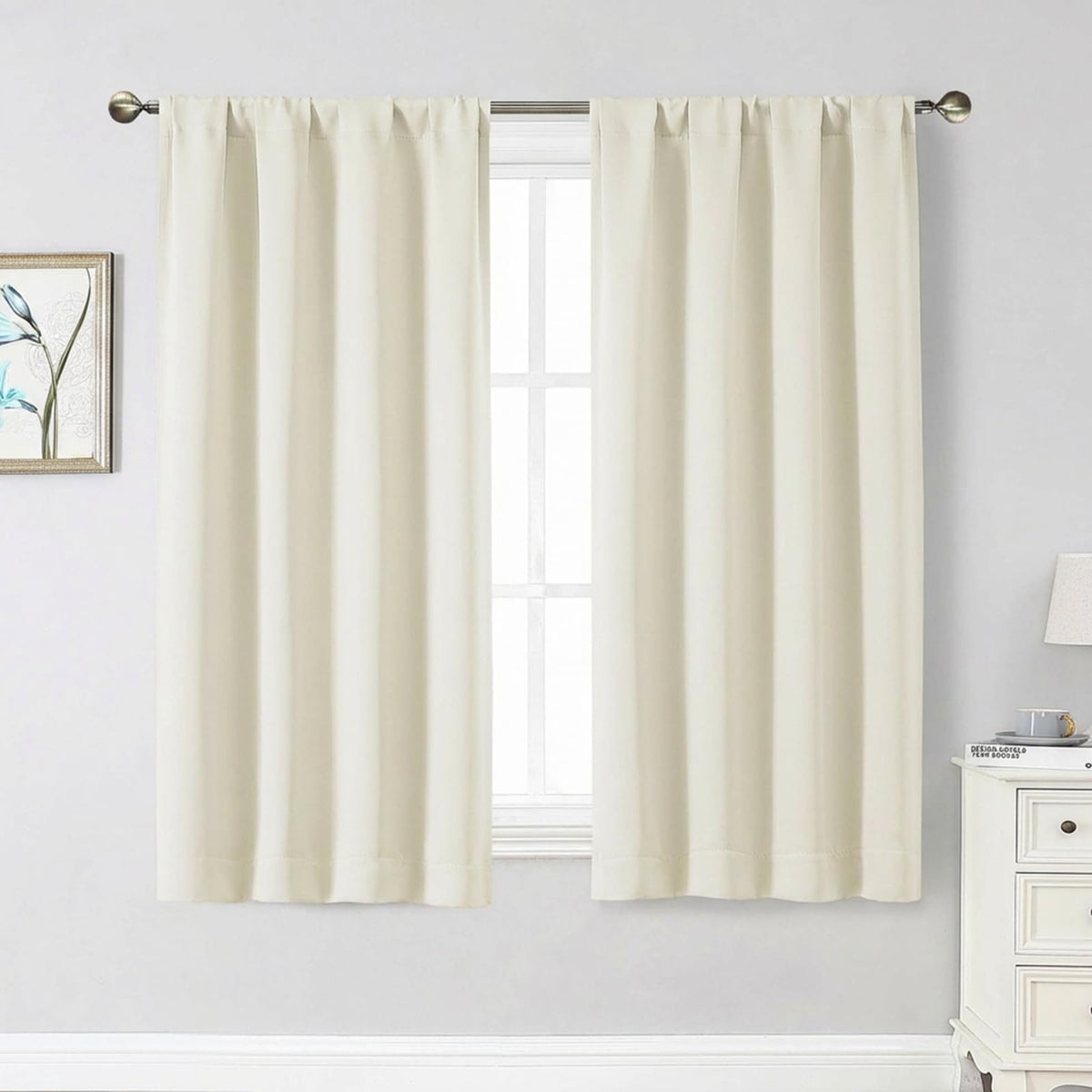 Black Cafe Blackout Curtains 36 Inch Length 2 Panels Set, Soft Solid Thermal Insulated Room Darkening Small Window Curtains for Kitchen Bathroom Basement, Black, Each, 40" Wx36 L