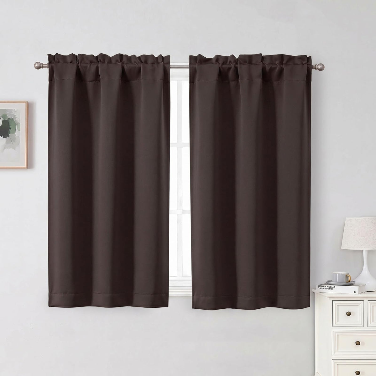 Chyhomenyc Short Black Out Curtains 36 Inch Length, 2 Panels, Black