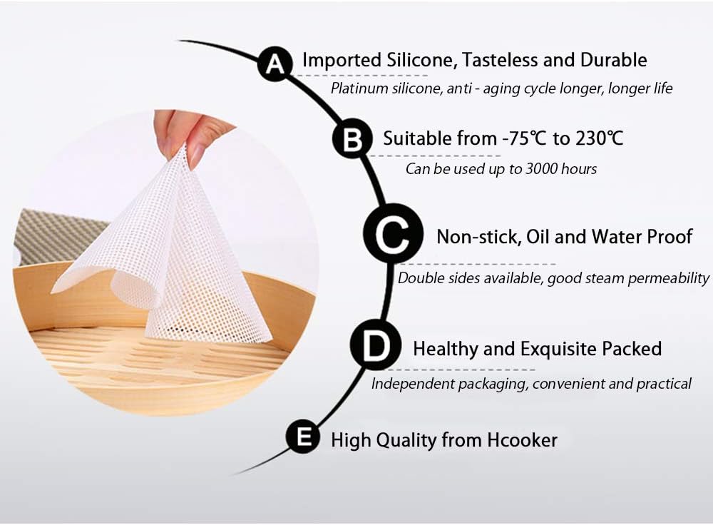 5PCS Silicone Steamer Liners Mesh Non-stick Mat Round Shape Steamed Dumplings Pastry Dim Sum