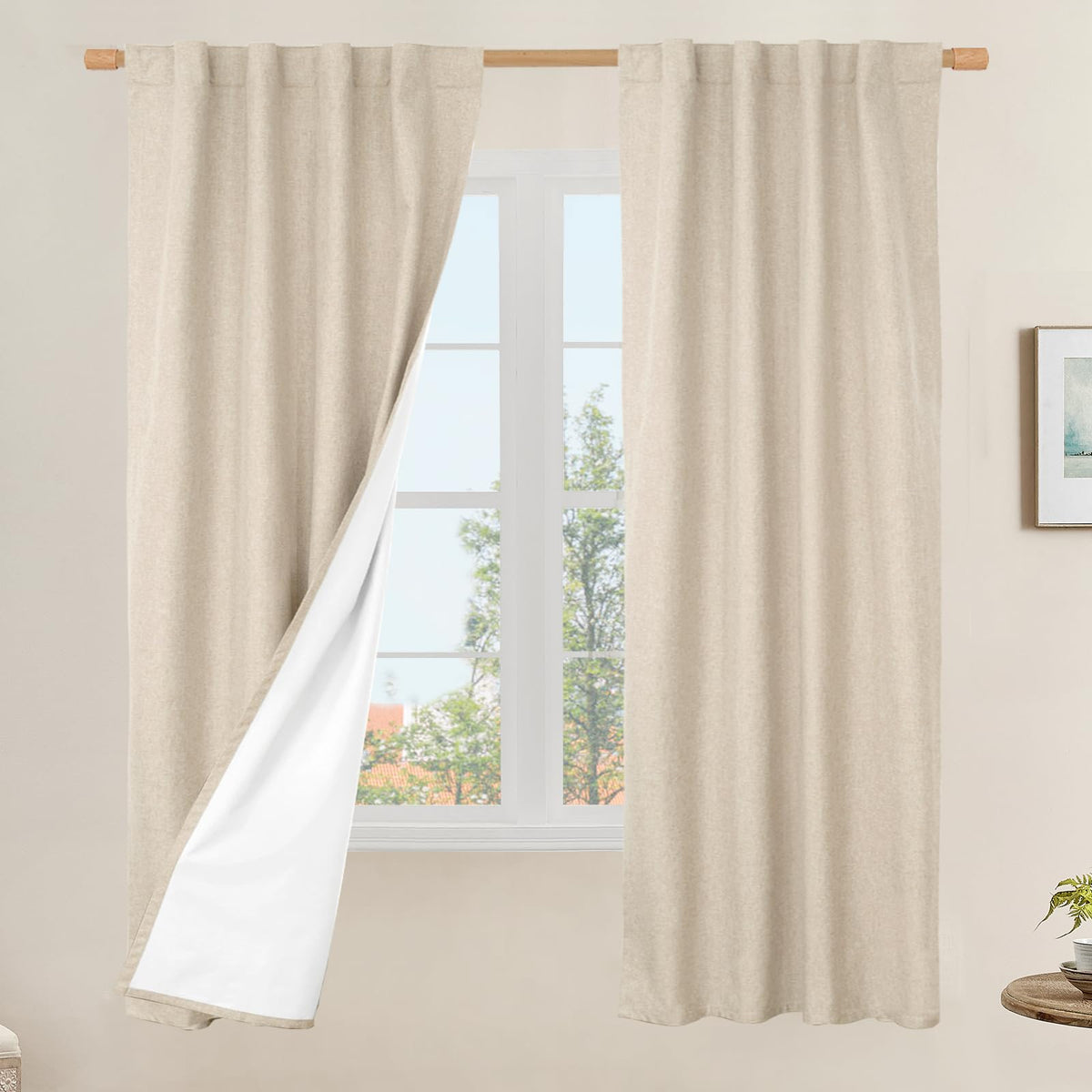 LAMIT Full Blackout Linen Kitchen Window Curtains 36 Inches Long, Ivory