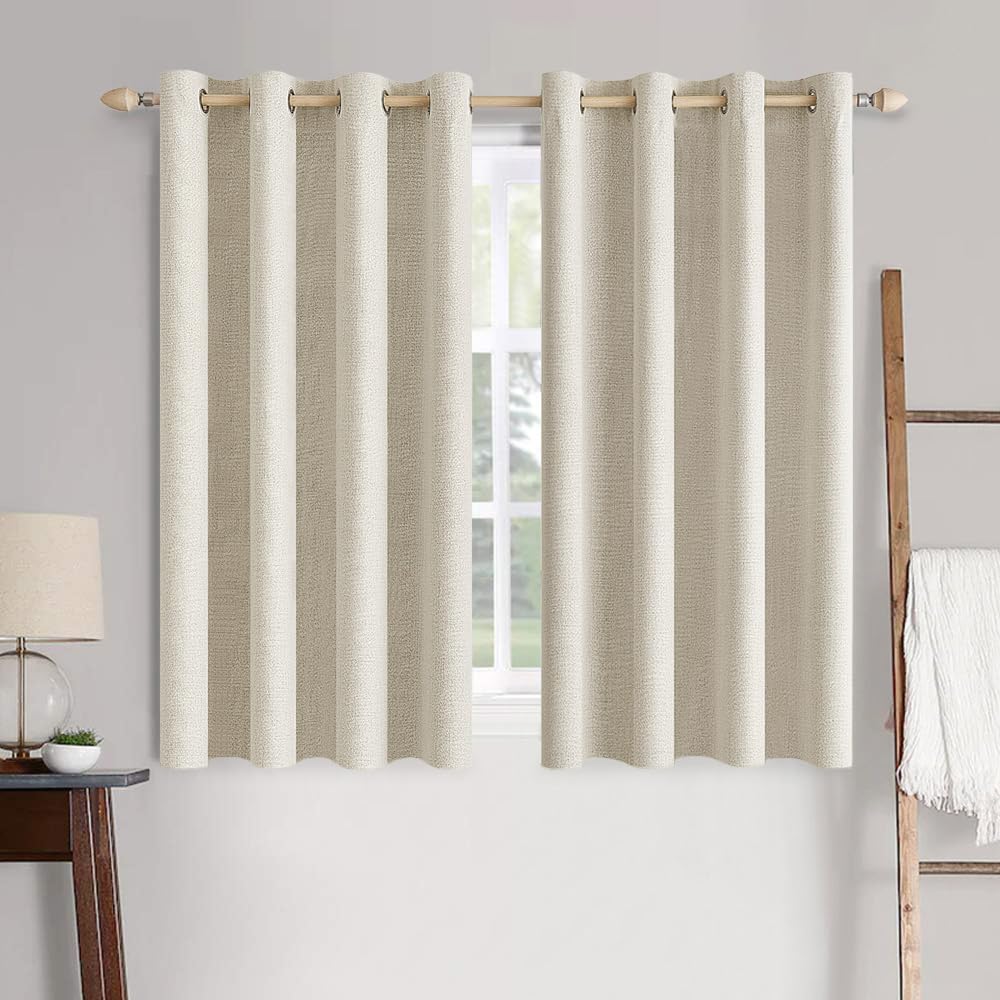 MIULEE 100% Blackout Linen Curtains for Bedroom 52x54 Inches Natural Beige