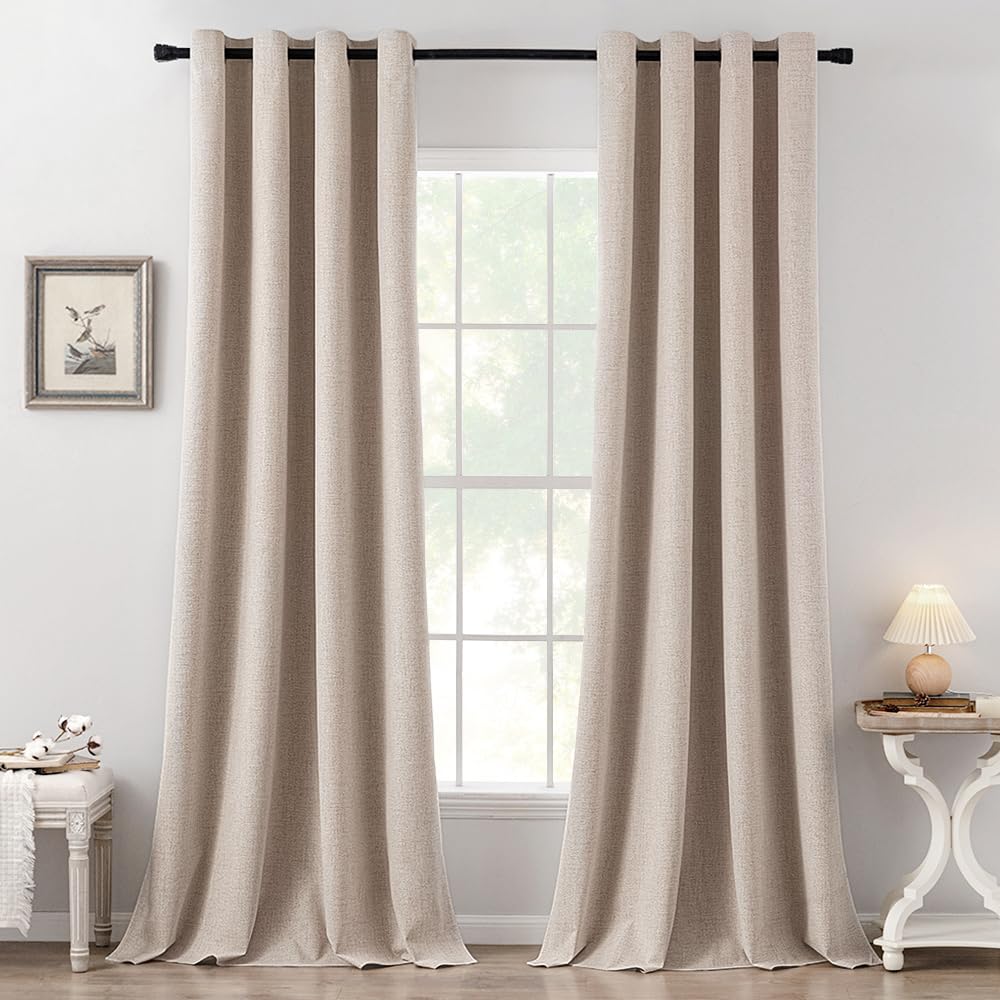 MIULEE 100% Blackout Linen Curtains for Bedroom 52x54 Inches Natural Beige