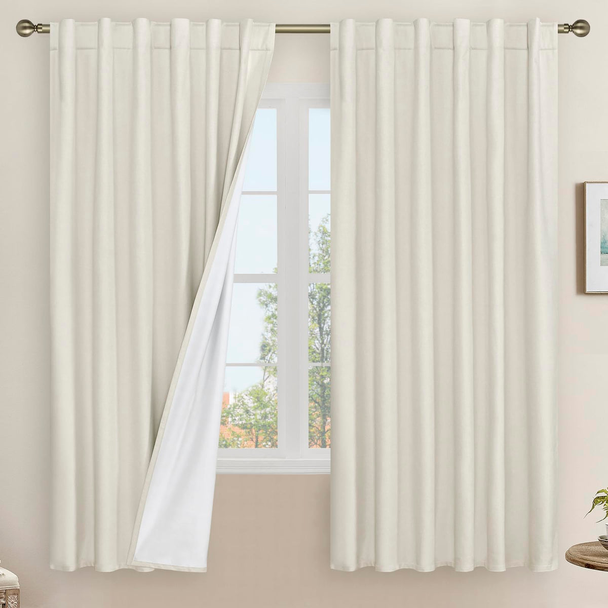 LAMIT Full Blackout Linen Kitchen Window Curtains 36 Inches Long, Ivory