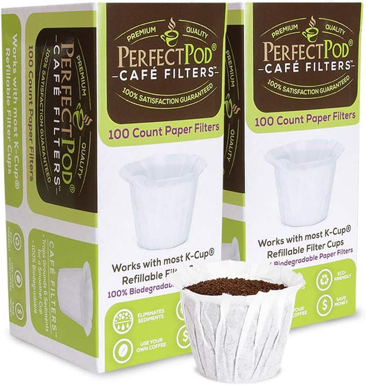 Perfect Pod Café Filters Paper Liners for Reusable K-Cup Coffee Pod, 200 Ct