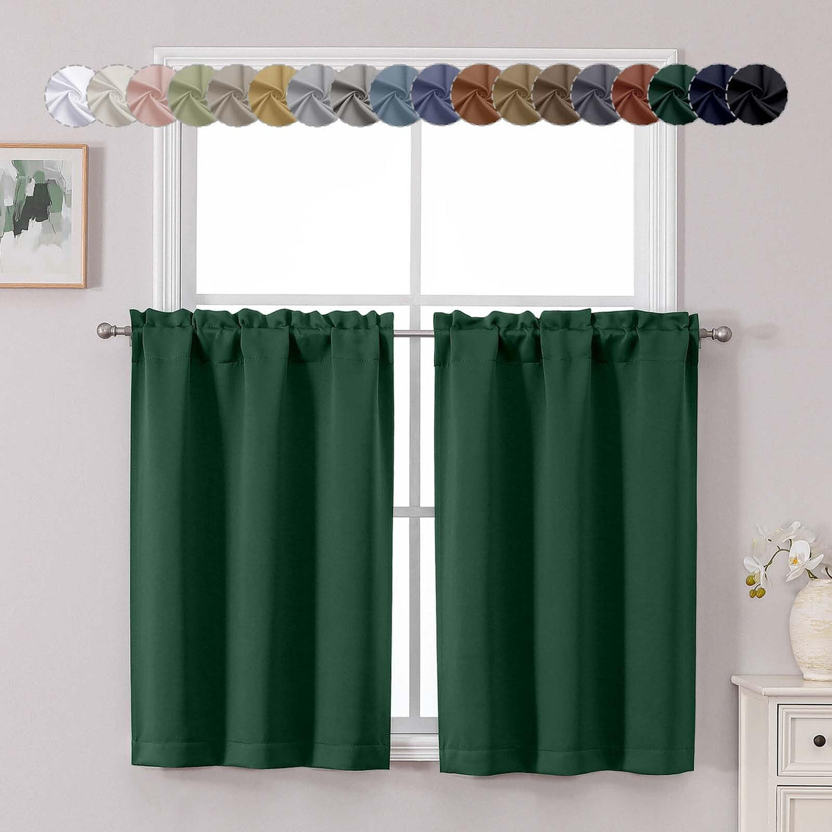 Chyhomenyc Short Black Out Curtains 36 Inch Length, 2 Panels, Black