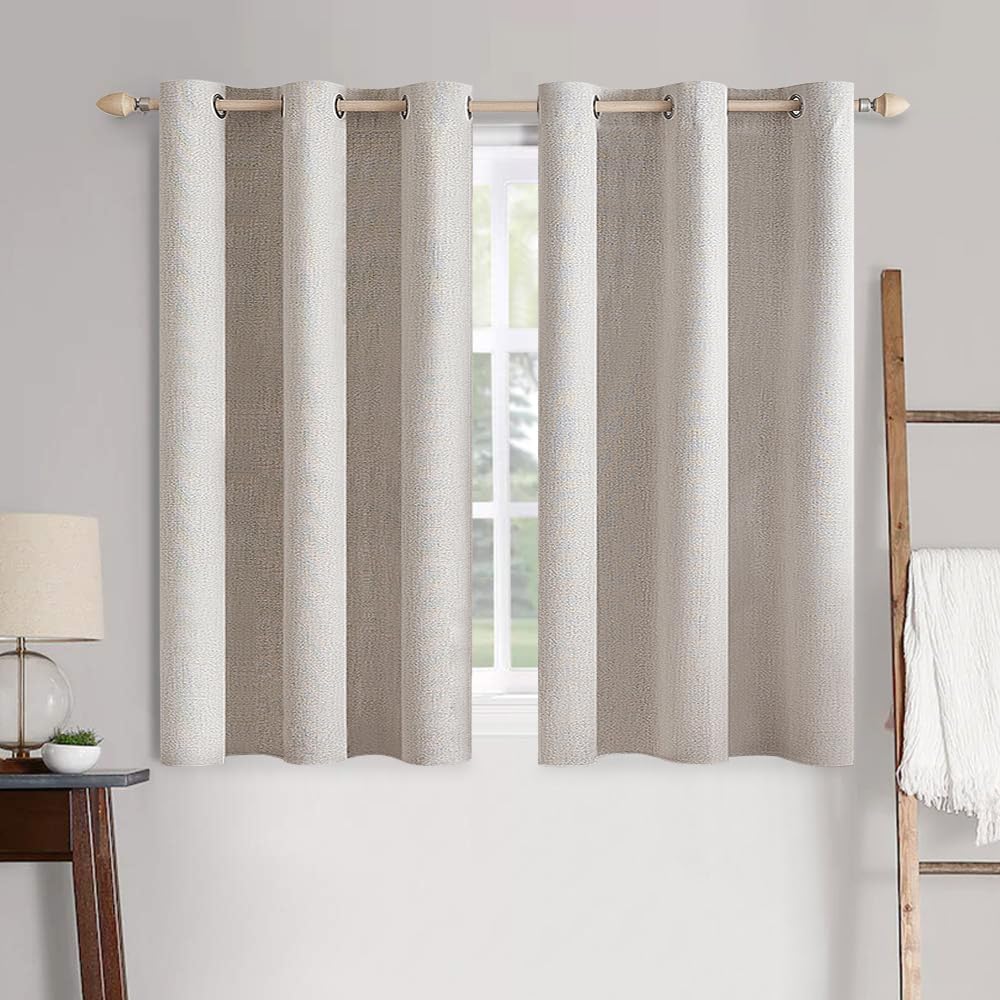 MIULEE 100% Blackout Linen Curtains for Bedroom 52x54 Inches Natural Beige