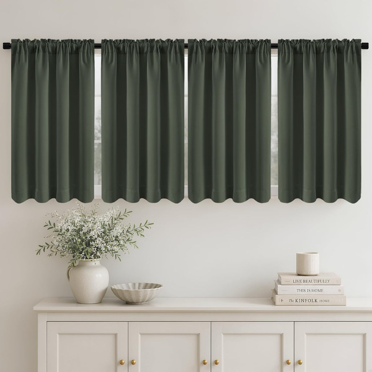 MIULEE Short 36 Inch Blackout Kitchen Window Curtain Black Set of 4 Panels