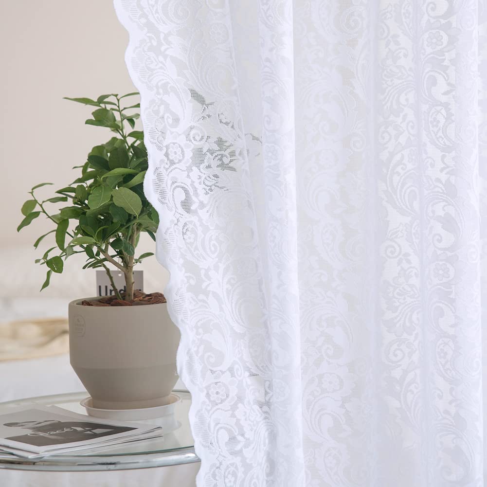 ALIGOGO Short White Lace Kitchen Curtains 36 Length 2 Panels W26 x L36 Inch