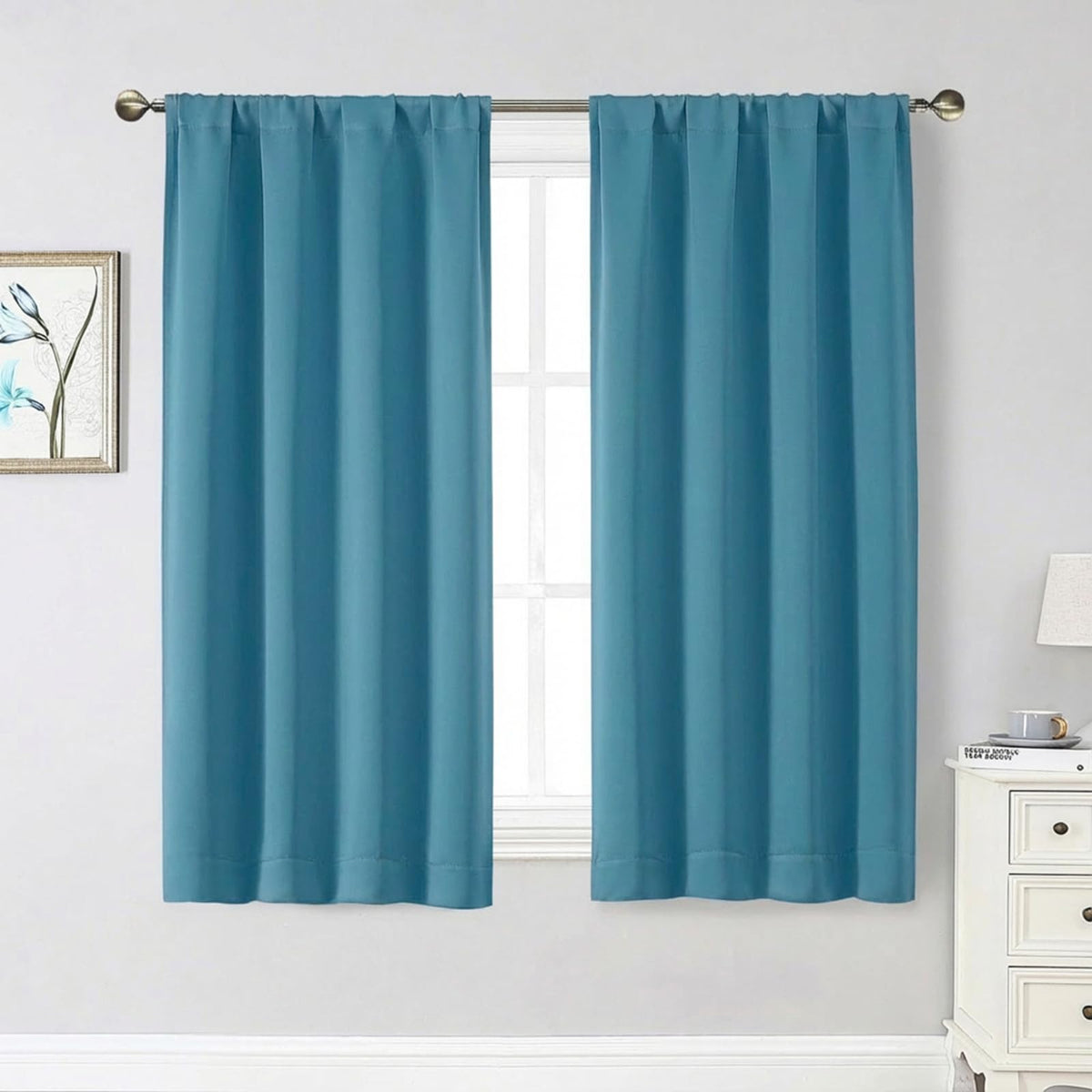 Black Cafe Blackout Curtains 36 Inch Length 2 Panels Set, Soft Solid Thermal Insulated Room Darkening Small Window Curtains for Kitchen Bathroom Basement, Black, Each, 40" Wx36 L