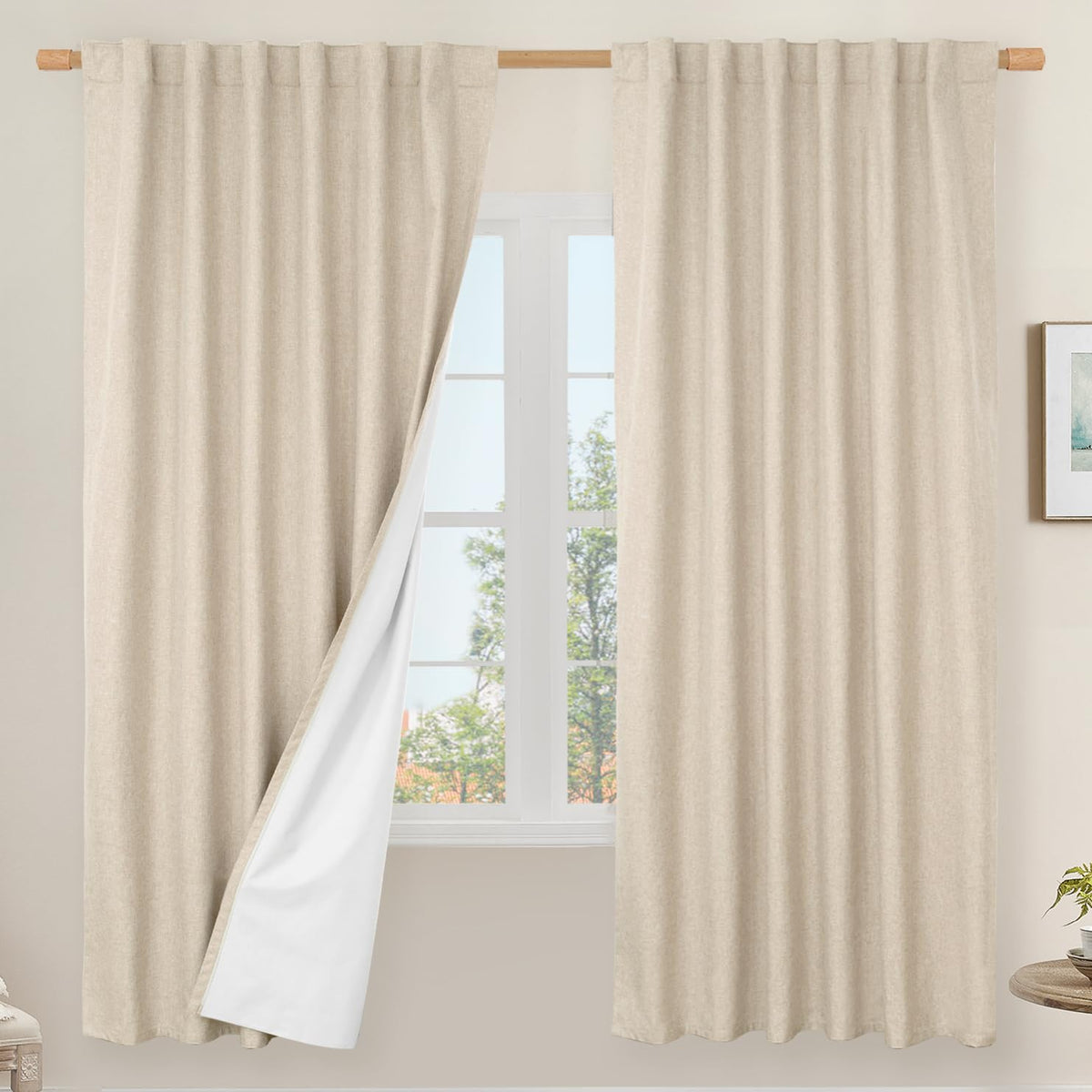 LAMIT Full Blackout Linen Kitchen Window Curtains 36 Inches Long, Ivory