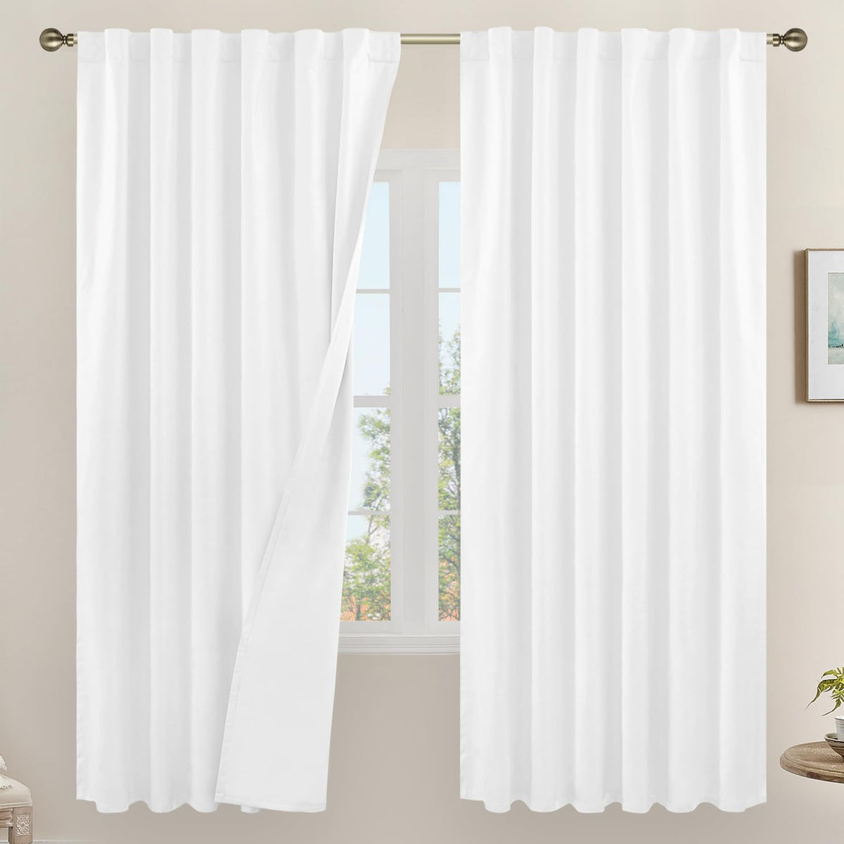 LAMIT Full Blackout Linen Kitchen Window Curtains 36 Inches Long, Ivory