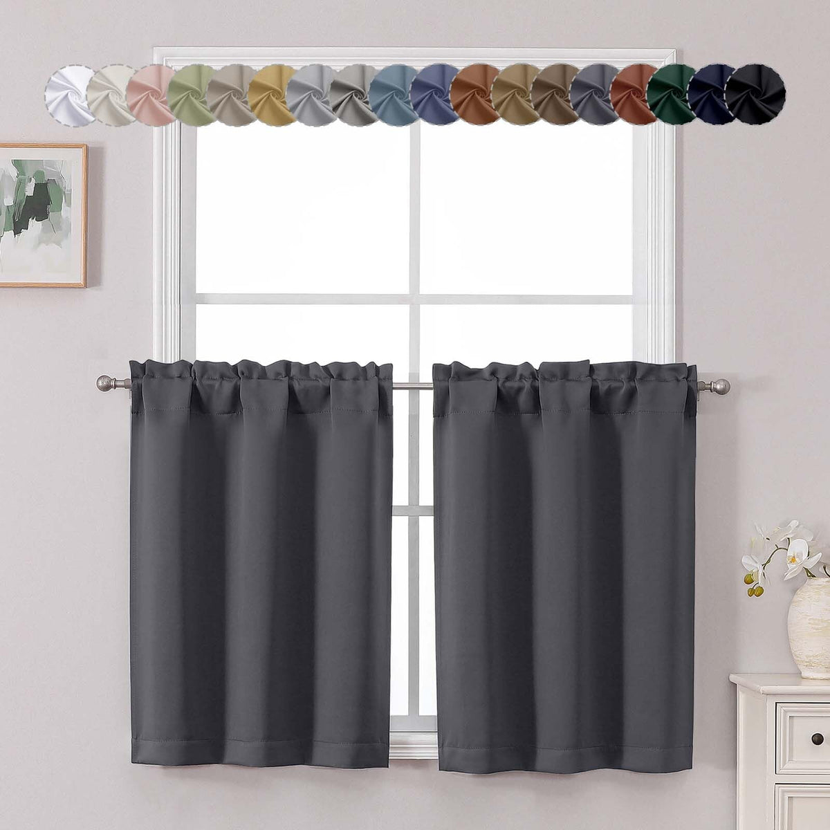 Chyhomenyc Short Black Out Curtains 36 Inch Length, 2 Panels, Black