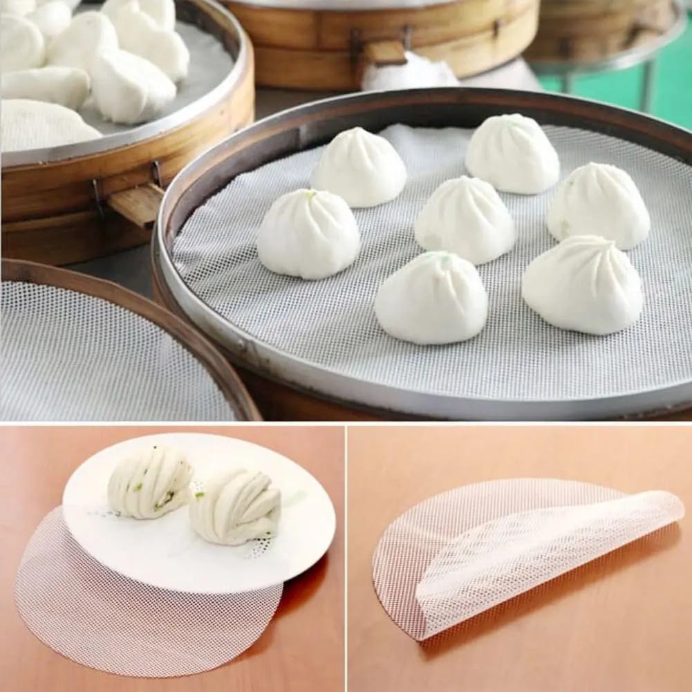 12.6 Inch Round Silicone Steamer Liners, Food Grade Silicone Baking Mats Dumplings Buns Mat Pastry Dim Sum Mesh for Home Cooking