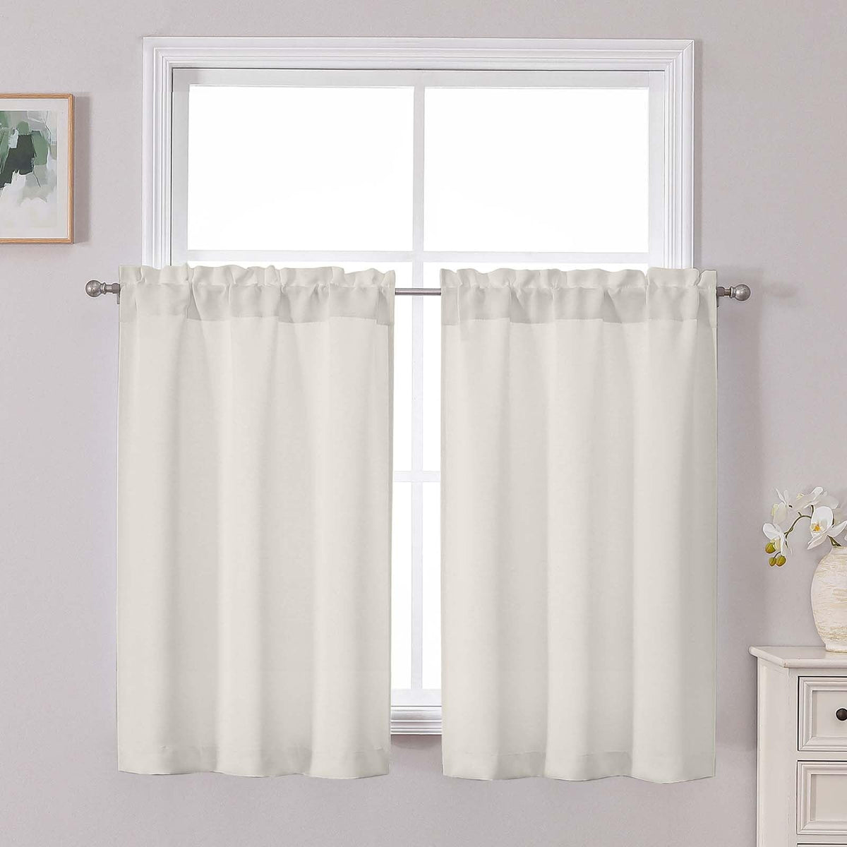Chyhomenyc Short Black Out Curtains 36 Inch Length, 2 Panels, Black