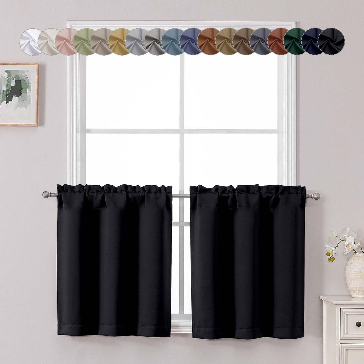 Chyhomenyc Short Black Out Curtains 36 Inch Length, 2 Panels, Black