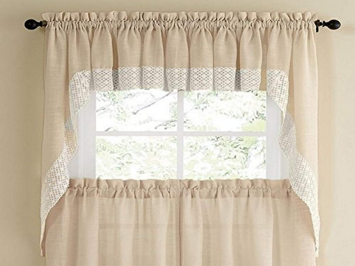 Sweet Home Collection Old World Style Floral Heavy Lace Kitchen Curtain Swag pair Hopewell Cream