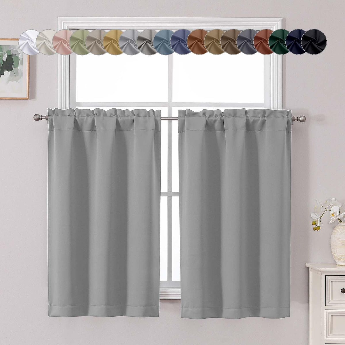 Chyhomenyc Short Black Out Curtains 36 Inch Length, 2 Panels, Black