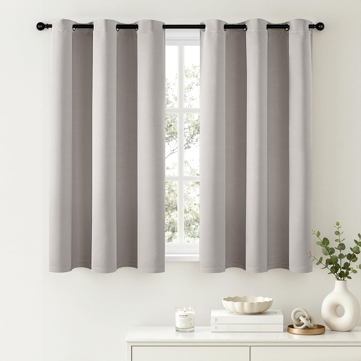 Short Navy Blue Blackout Kitchen Curtain W40 x L45 Inch 2 Panels