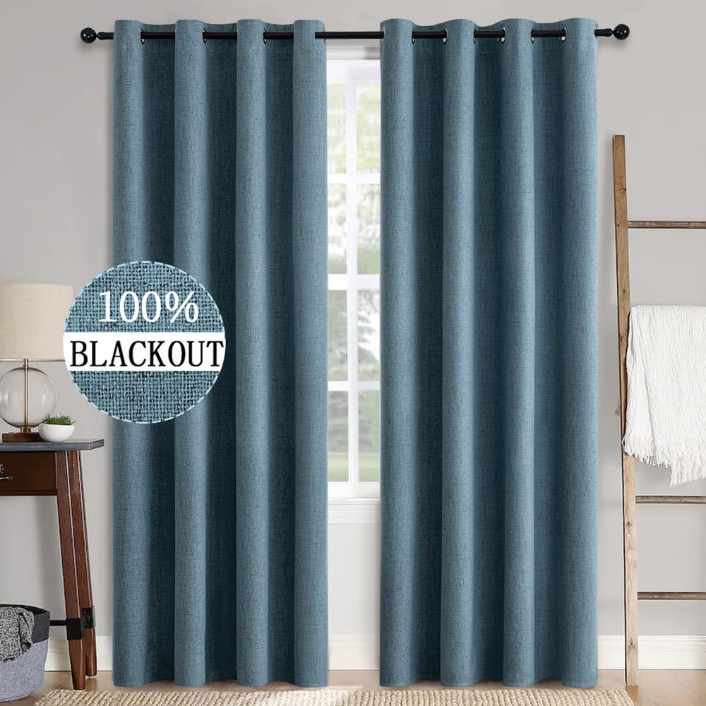 MIULEE 100% Blackout Linen Curtains for Bedroom 52x54 Inches Natural Beige