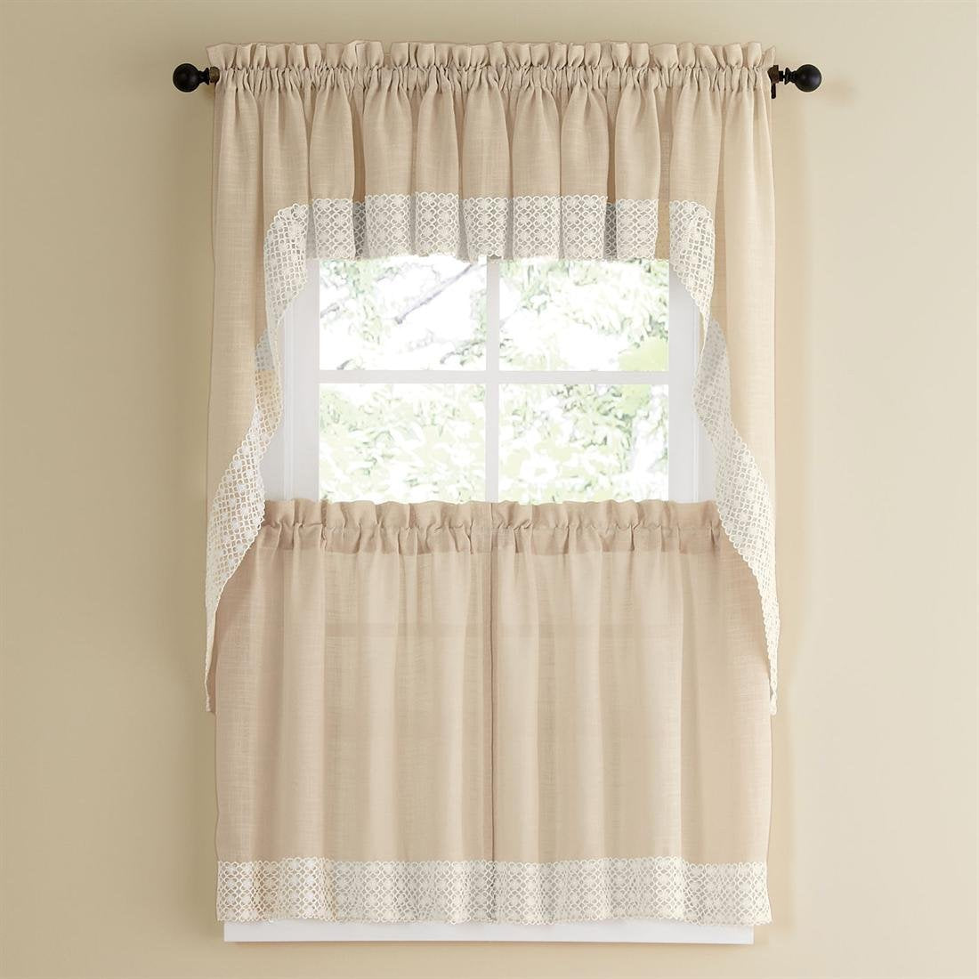 Sweet Home Collection Old World Style Floral Heavy Lace Kitchen Curtain Swag pair Hopewell Cream