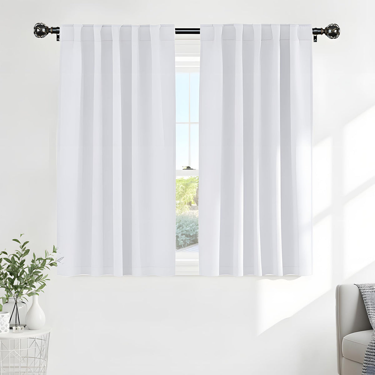 PONY DANCE Black Kitchen Blackout Curtains Over Sink, W 42 x L 45 inches