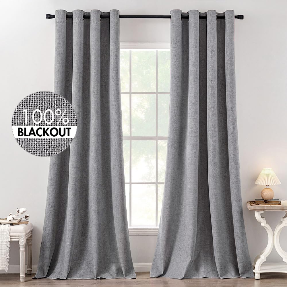 MIULEE 100% Blackout Linen Curtains for Bedroom 52x54 Inches Natural Beige