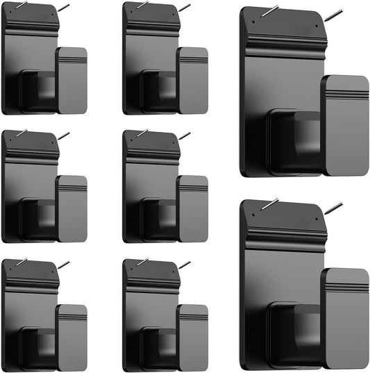 EKOTTOK No Drill Curtain Rod Brackets for 5/8" Rod, Heavy Duty 30LB+, Adhesive & Invisible Nail Curtain Rod Holders, Damage-Free Wall Mount Hooks for Bathroom, Kitchen, Bedroom (8PC, Black)