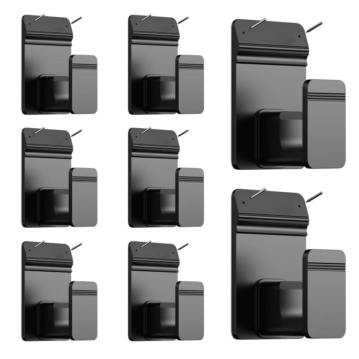 EKOTTOK No Drill Curtain Rod Brackets for 5/8" Rod, Heavy Duty 30LB+, Adhesive & Invisible Nail Curtain Rod Holders, Damage-Free Wall Mount Hooks for Bathroom, Kitchen, Bedroom (8PC, Black)