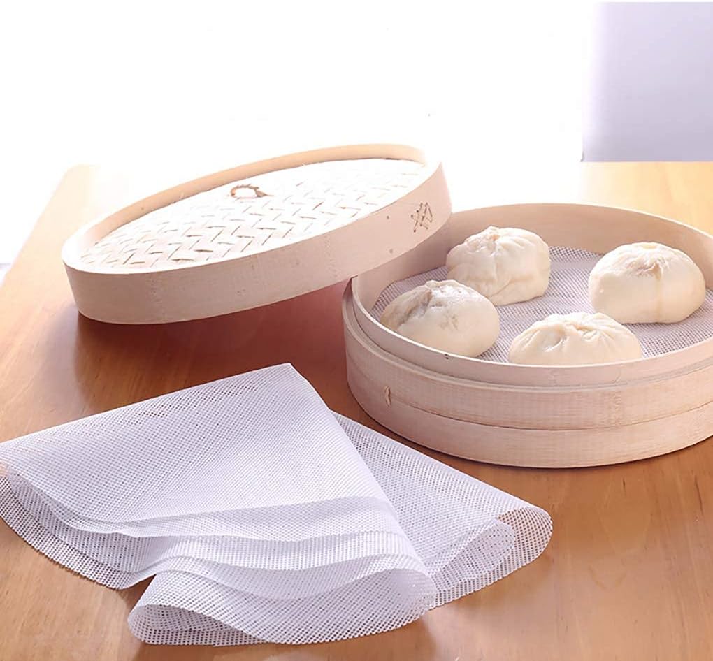 Rolin Roly 5PCS 11.8 inch Silicone Steamer Liners Round Mesh Baking Mats Non-Stick Steamed Reusable Food Grade Pastry Dim Sum Steamer Papers Bamboo Dumpling Mat