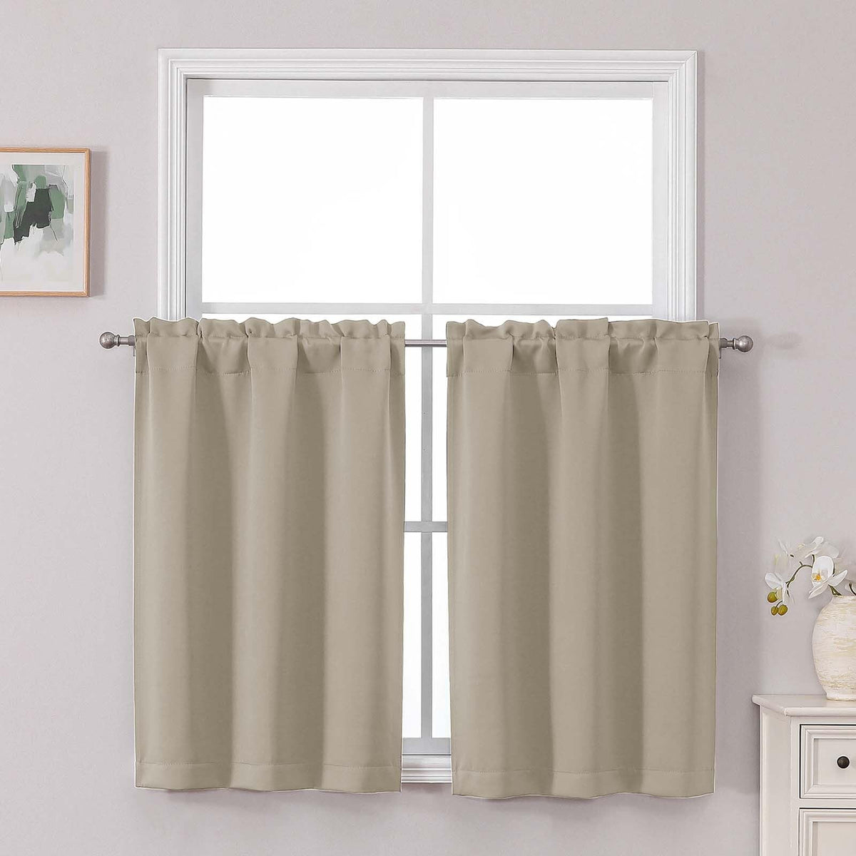 Chyhomenyc Short Black Out Curtains 36 Inch Length, 2 Panels, Black