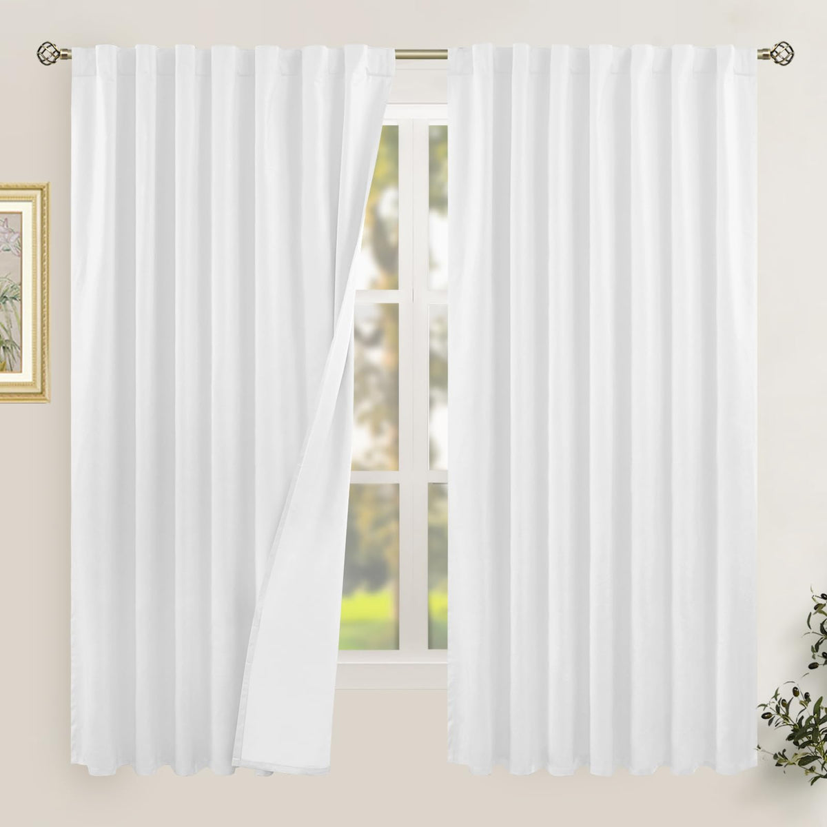 LAMIT Full Blackout Linen Kitchen Window Curtains 36 Inches Long, Ivory