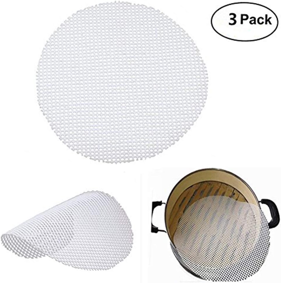 INCHANT Silicone Steamer Mesh Mats, Reusable Non-Stick Round Steamer Pad, Steamed Buns Baking Pastry Mat, 40cm in Diameter, Set of 3