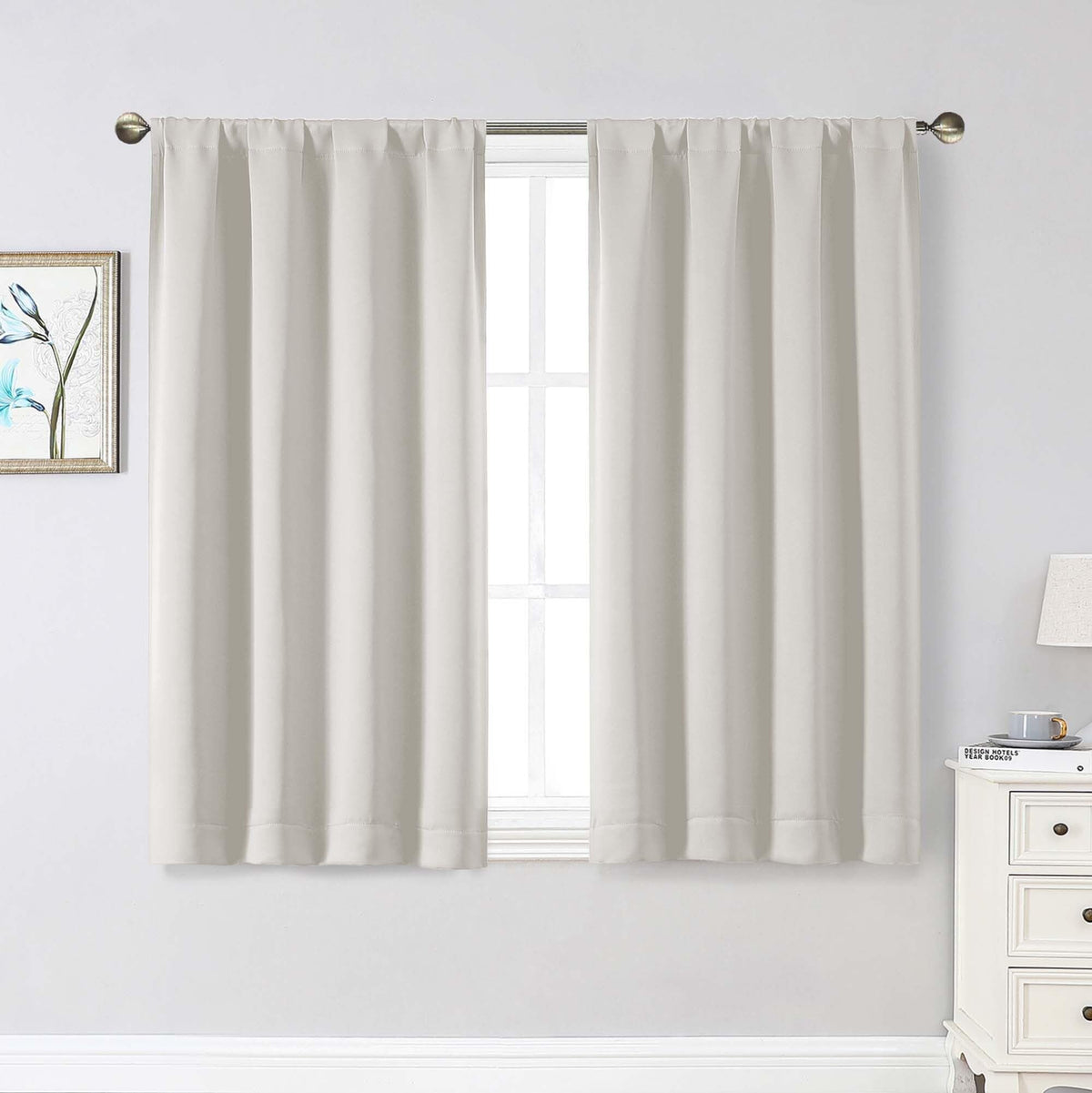 Black Cafe Blackout Curtains 36 Inch Length 2 Panels Set, Soft Solid Thermal Insulated Room Darkening Small Window Curtains for Kitchen Bathroom Basement, Black, Each, 40" Wx36 L
