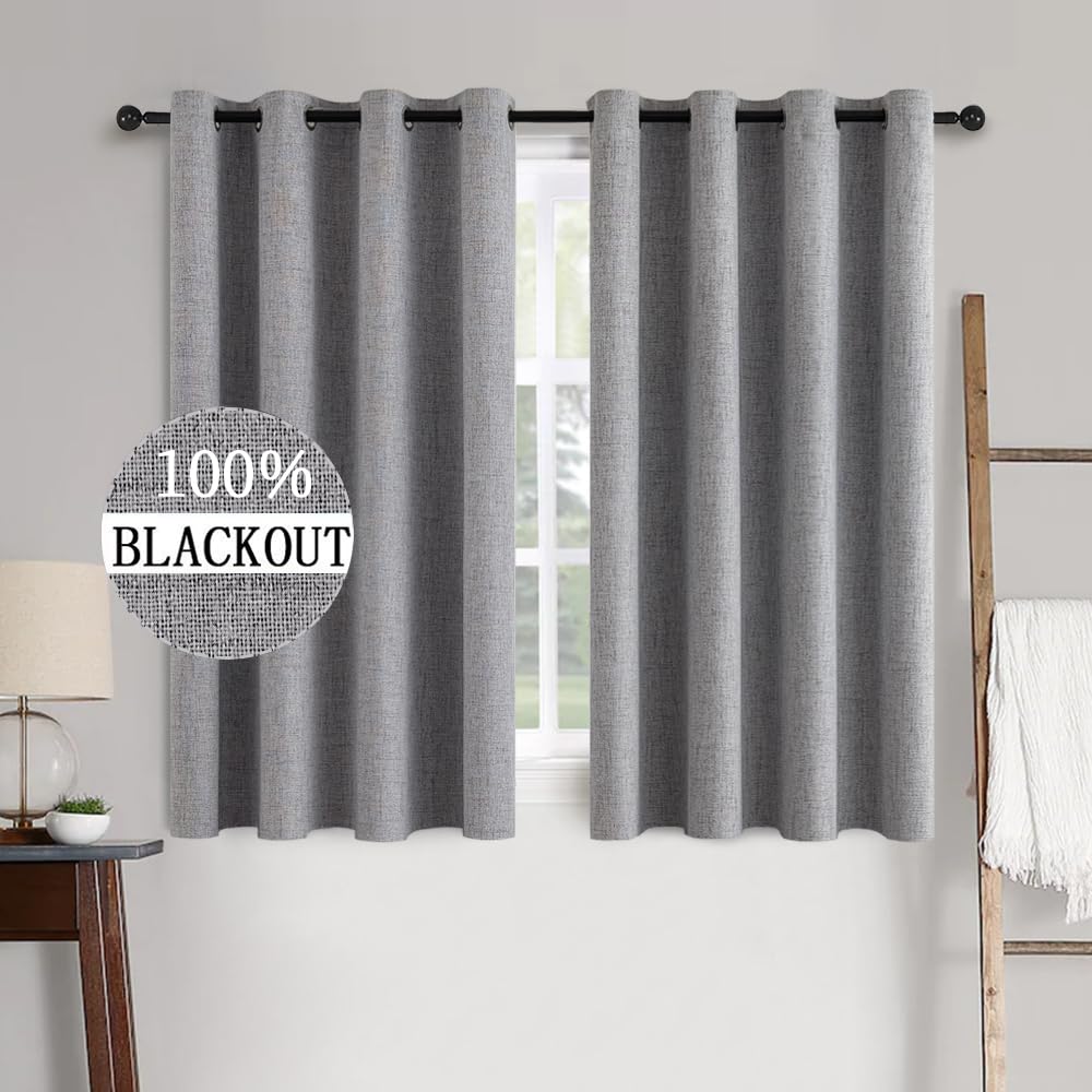 MIULEE 100% Blackout Linen Curtains for Bedroom 52x54 Inches Natural Beige