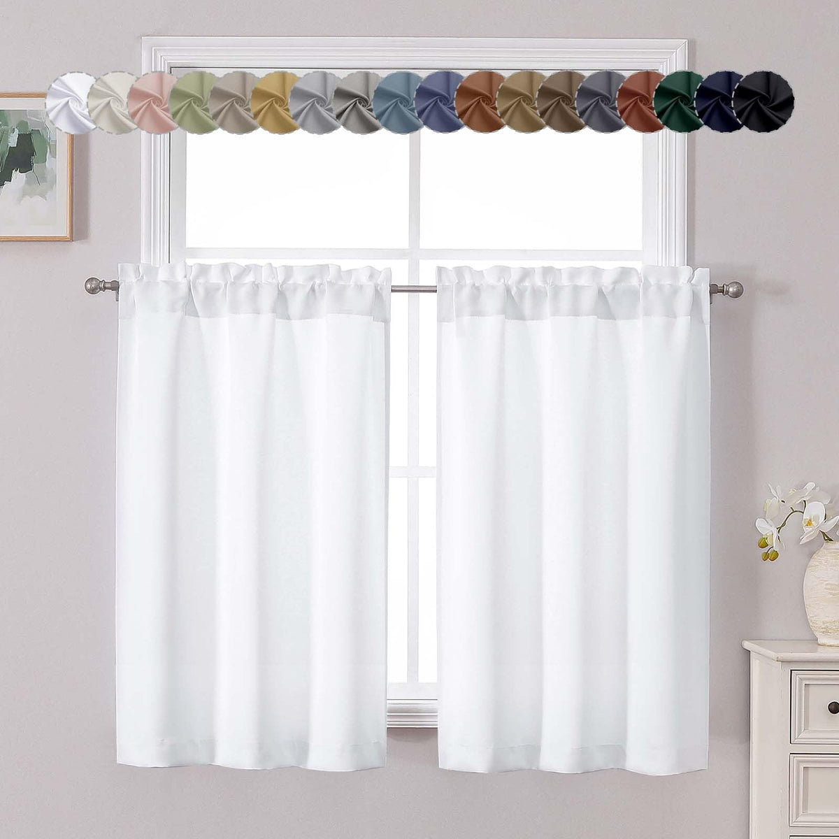 Chyhomenyc Short Black Out Curtains 36 Inch Length, 2 Panels, Black